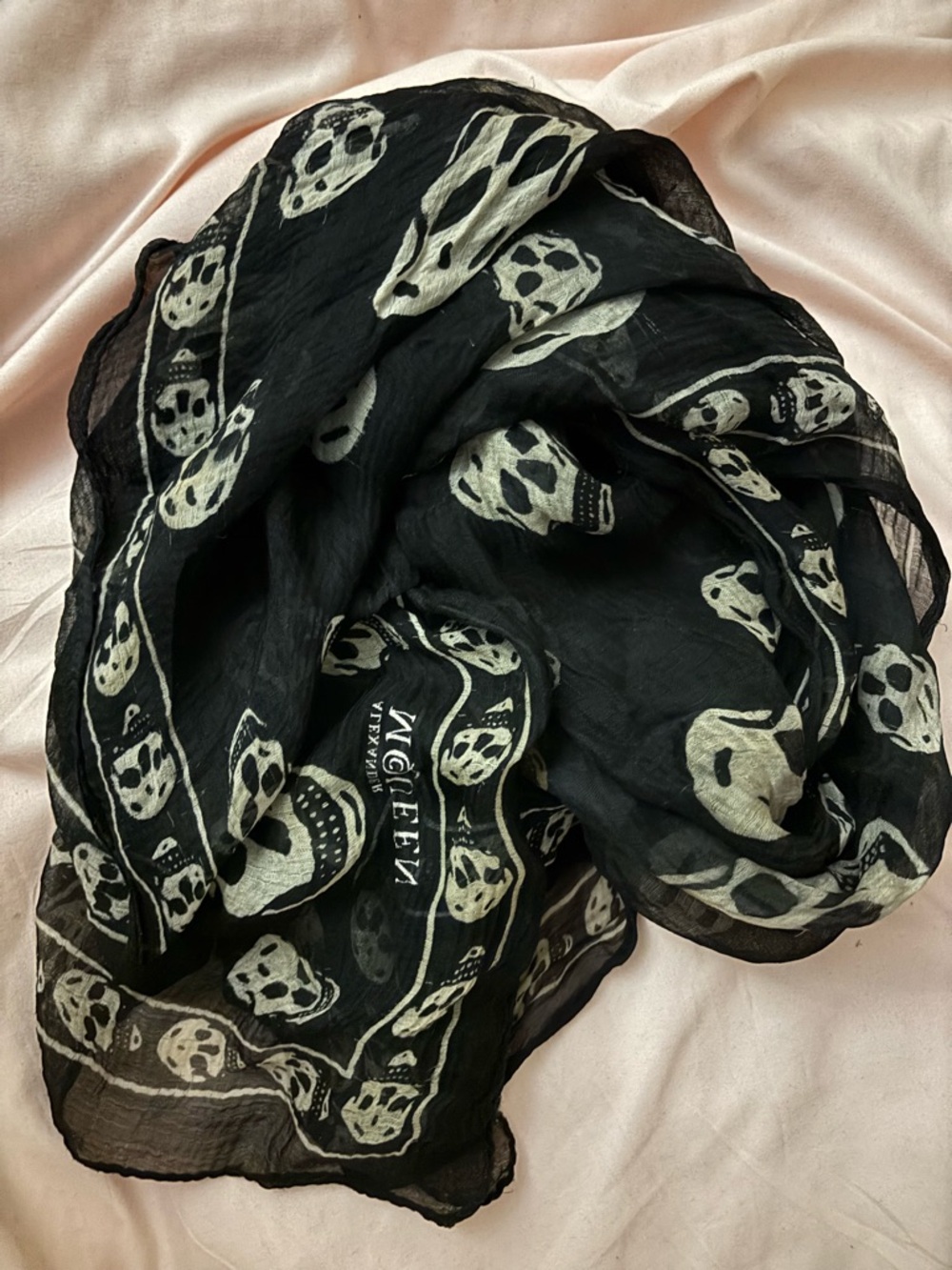 Alexander McQueen Black Silk Skull Motif Scarf